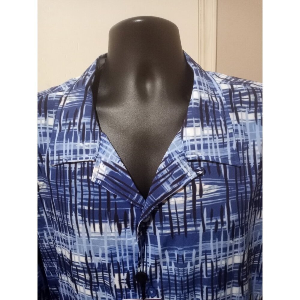 Suslo Couture Men’s Blue Geometric Short Sleeve Dress Button Shirt 5XL Brand New - Picture 8 of 15